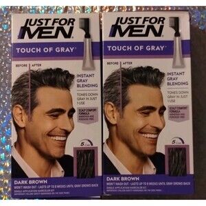 2 JUST FOR MEN Comb in Hair Color T-45 Dark Brown Touch of Gray Coverage